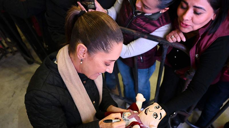 La mandataria firmó muñecos de peluche con su imagen